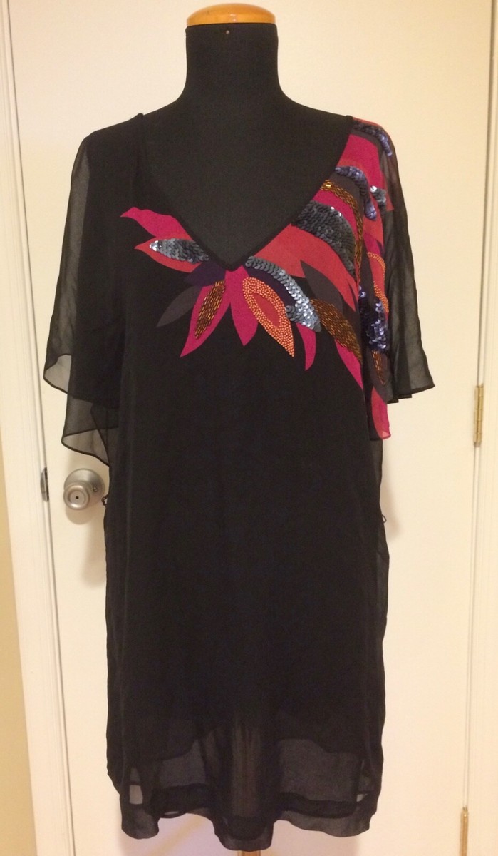 NWOT Ted Baker black embellished tunic dress Sz 1 black / pink 100