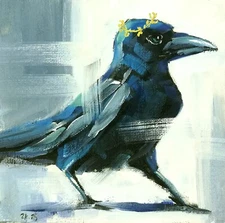 Original Oil Painting Raven Black Crow Bird Canvas Art Impressionism Signed