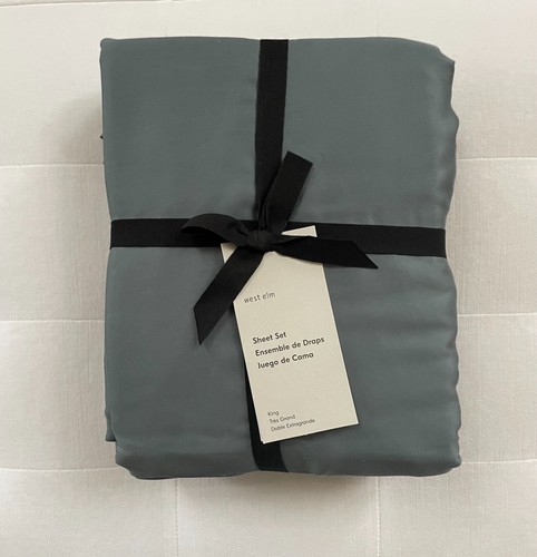 West Elm SILKY TENCEL Sheet Set King ~Stormy Blue~ Luxurious NWT