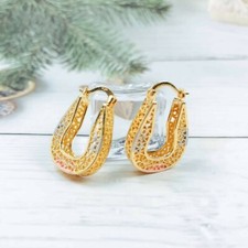 18k Layered Real Gold Filled Oval Basket Hoop Earring Multi colors
