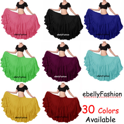 Cotton Gypsy Skirt Tier 25 Yard Belly Dance Tribal Jupe Flamenco 21  colors