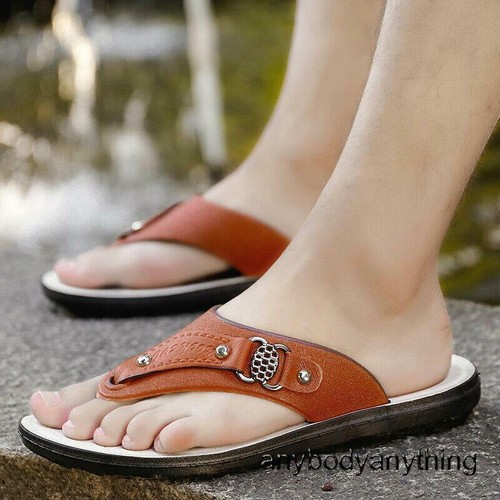 Mens Slippers Flip Flops Summer Flat Heel Casual Sandals Beach Shoes Thongs New - Picture 6 of 23