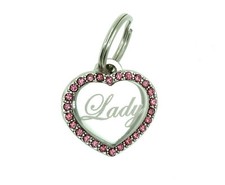 Custom Engraved Personalized Stainless Steel Pink Sm Heart Dog Tag Pet ID Name