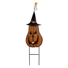 Metal Halloween Jack-O'-Lantern Pumpkin Garden Stakes Trick-or-Treat Lawn Decor