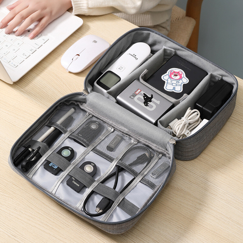 Pochette De Rangement Câbles Étanché Organisateur Chargeur – Pochette Zippée Grise Waterproof – Voyage & Bureau – Format Compact