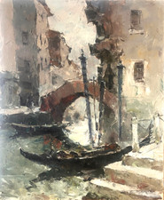 H.E. Wagner (xxe) « vue D’un Canal à Venise ». Huile Sur Toile.