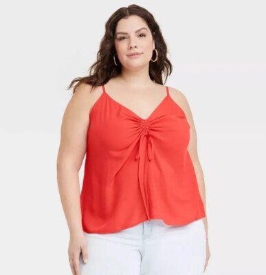 Ava & Viv Women s 3X Tank Top Red Cinched V-Neck Sleeveless New