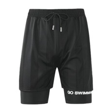 Mens Double-Layer Quick Dry Swim Shorts Letter Printing Comfort Mens Swim Trunks