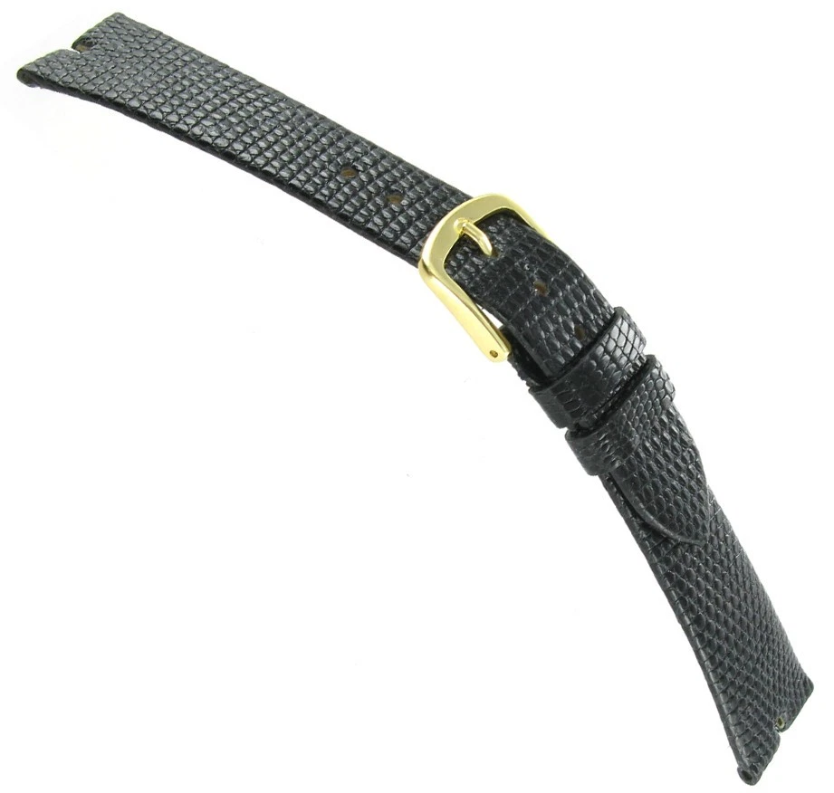 20mm Long Milano Lizard Gucci Cut Black Unstitched Mens Watch Band MS 19720