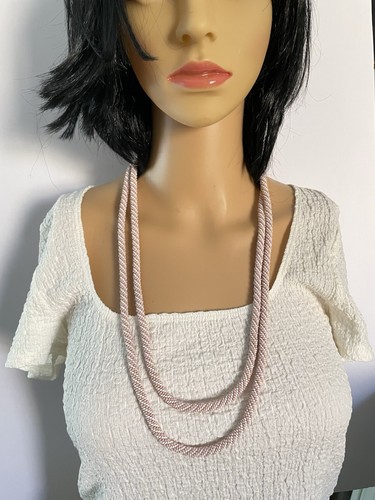 VTG Multi Strands Seed Beaded Necklace. Pearlescent White/ Pink Glass Seed Beads