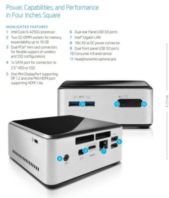 Intel NUC D54250WYKH Mini PC, i5-4250U, 8GB RAM, 240GB and 1TB