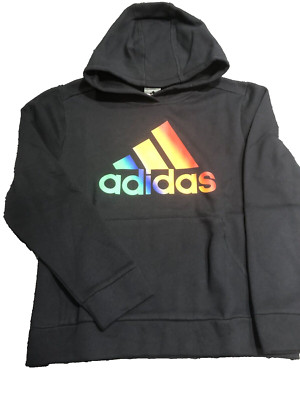 Adidas Youth Black Medium Rainbow Logo Hoodie Pullover 16x22 (10
