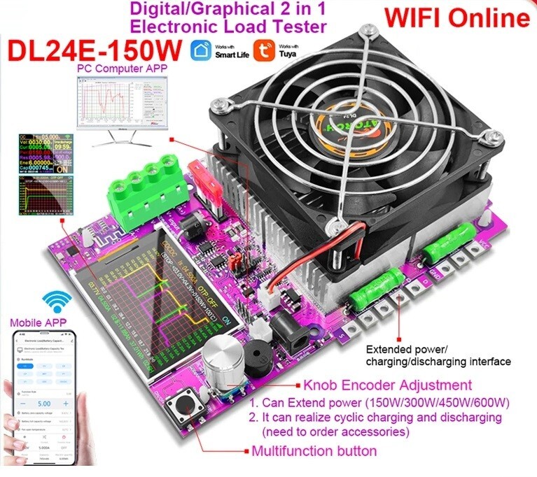 DL24E-a 150W Electronic Load Tester DC USB Voltage Current Battery Capacity Monitor