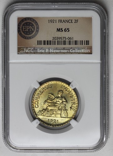 1921 France 2 Francs NGC MS65 EPN Eric P Newman Collection w/ original envelope - Picture 6 of 7