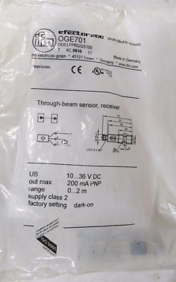 IFM Efector200 OGE701 Through Beam Sensor Reciever w/ Quick Disconnect