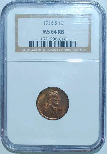 1916 S NGC MS64RB Red and Brown Lincoln Wheat Cent