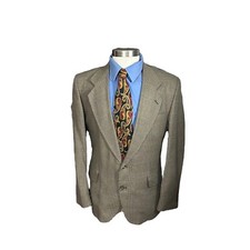 Robert Stock Taupe Houndstooth  Plaid Silk  Wool 2 Button Suit Jacket Sz 40R