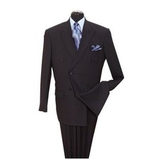Men's Classic 2 Piece Double Breasted Striped Suit 5901B Black Navy Grey