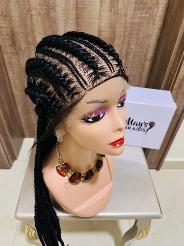 Full Lace Ghana Weave Stitch Braids Cornrows All-Back Glueless Braids Wig.BLACK - 第 8/14 張圖片
