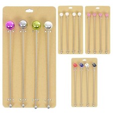 Pack Of 4 Cocktail Swizzle Sticks Party Drink Stirrers Stainless Steel