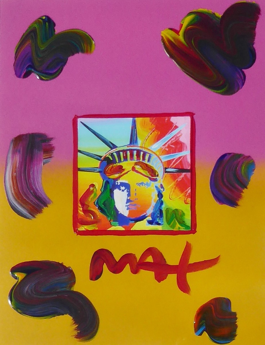 PETER MAX LIBERTY HEAD Unique Mixed Media w Acrylic paper Hand