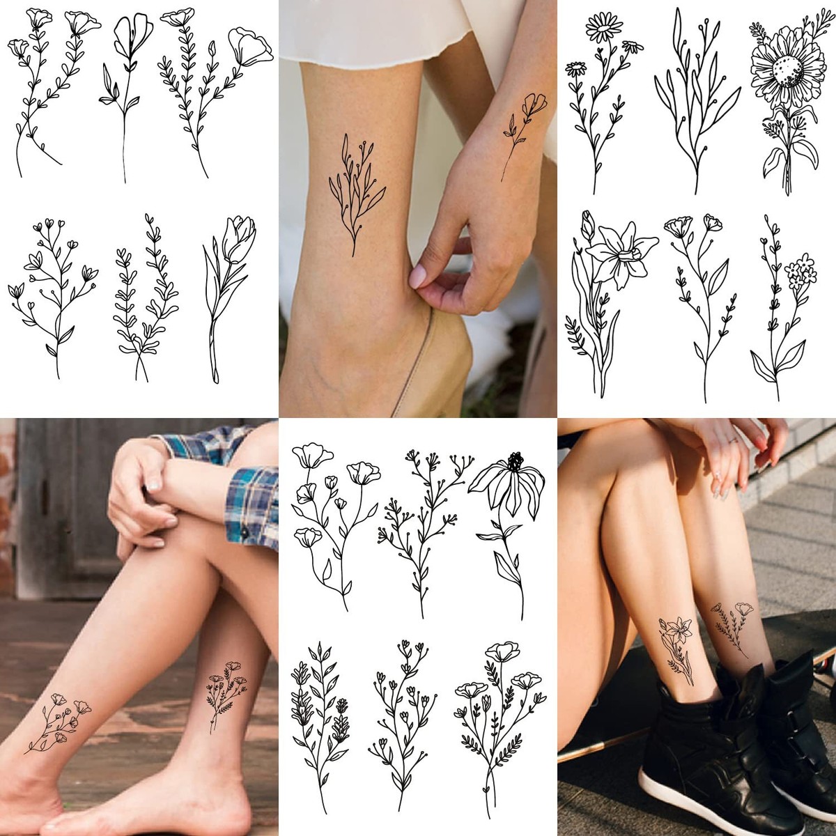 30 Temporäre Tattoos – 3D Blumen, Federn, Planeten – Wasserdicht & Einfach Anzuwenden