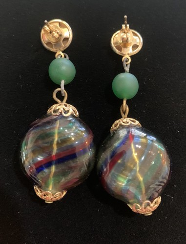 Venetian Hand Blown Art Glass Dangle Gold Filigree Earrings Le Murrine Veneziane - Picture 5 of 8