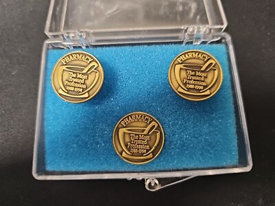 Pharmacy Most Trusted Profession 1988-1998 Metal Cuff Links + Pin Schering Lab.