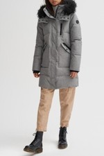 Noize Womens Meg Faux Fur Trim Parka Coat Hooded In Gray Size X Large Xl $310