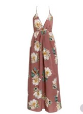 Simplee Women's Sexy Deep V Neck Backless Floral Print Split Maxi Party Dress S