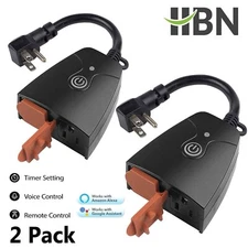 HBN 2Pcs Smart WiFi Outdoor Plug Heavy Duty Timer Work with Alexa & Google Home