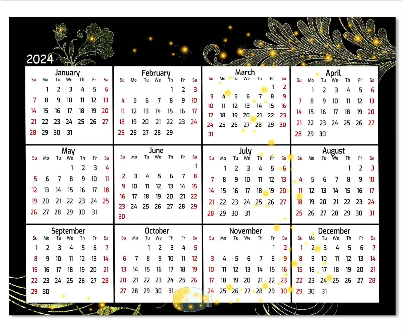 2024 Yearly Calendar 8.5" x 11" Fireflies eBay