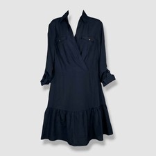 Lauren Ralph Lauren Women's Blue Crepe Surplice Collared Roll-Tab Dress Size 14