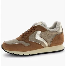 NWT VOILE BLANCHE Julia Genuine Shearling Sneaker in Brown Beige
