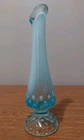 Vintage 9.5” Fenton Art Glass Ice Blue Opalescent Hobnail Swung Bud Vase EUC