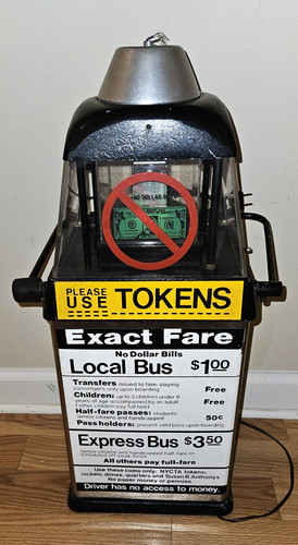 Rare Vintage NYC MTA Bus Fare Token Coin Machine Box + Plug Wire