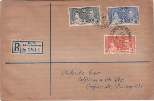 1937 British Honduras cover George VI Coronation