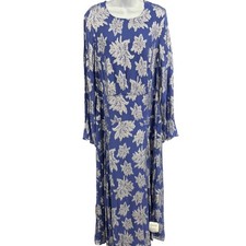 ASOS DESIGN Curve Women's Blue Floral Metallic Long Sleeve Maxi Dress US 12