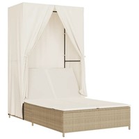 Doppel-Sonnenliege Mit Dach Und VorhäNgen Beige Poly Rattan