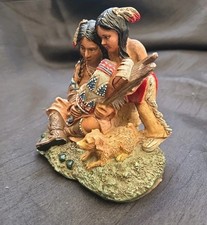 Native American Family Figurine &ndash; Hand Painted Resin Ornament 12cm