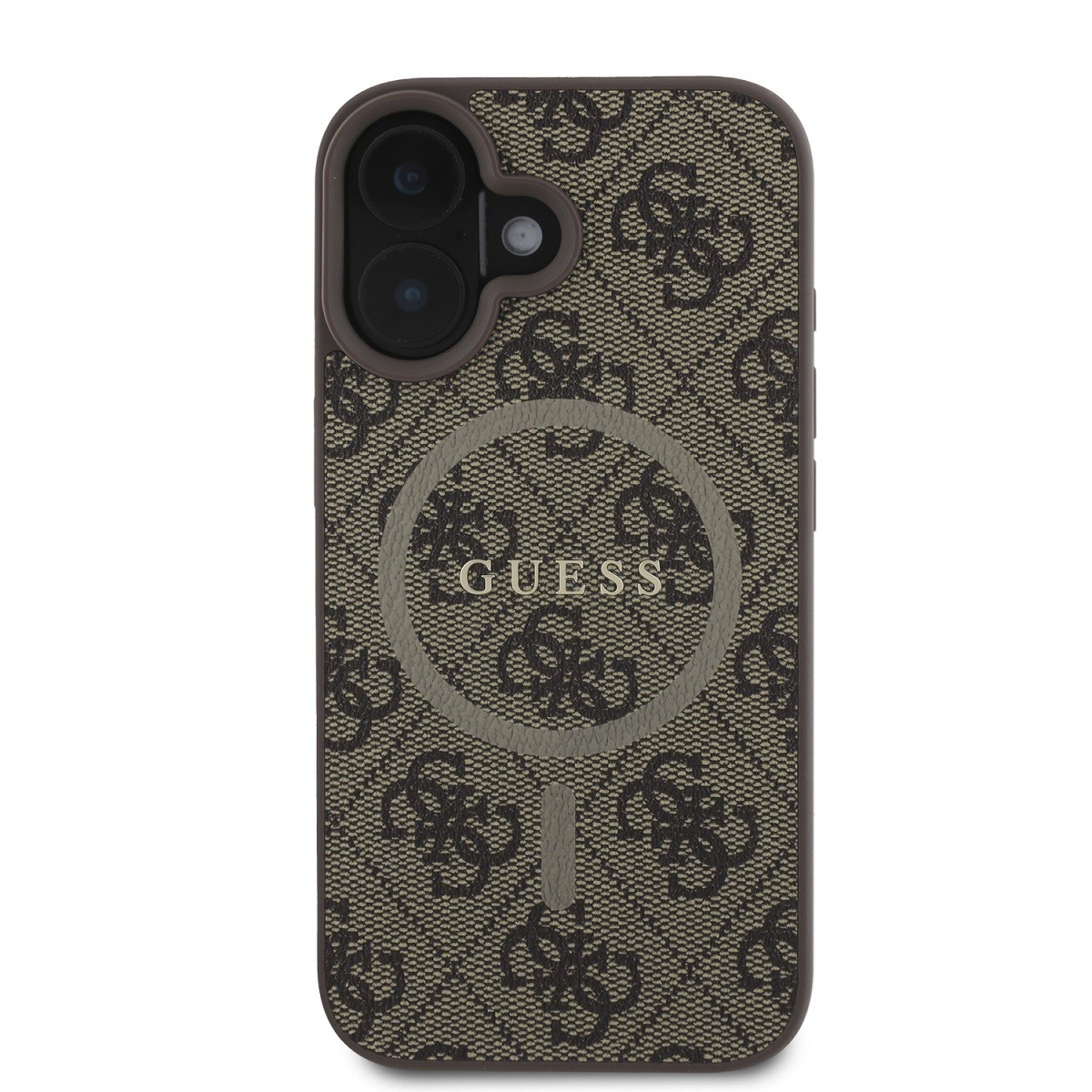 Coque iPhone 16 Guess Marron imprimé 4G chic pour smartphone