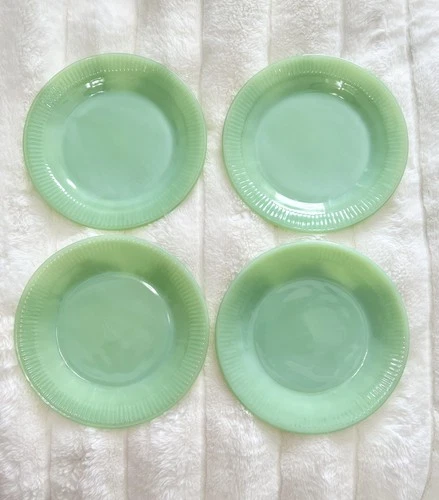 Set of 4 Fire King Jadeite7-3/4" Jane Ray Salad Plates, NICE!!