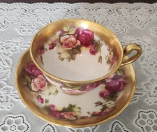 VINTAGE Royal Chelsea Heavy Gold Roses Tea Cup and Saucer, England