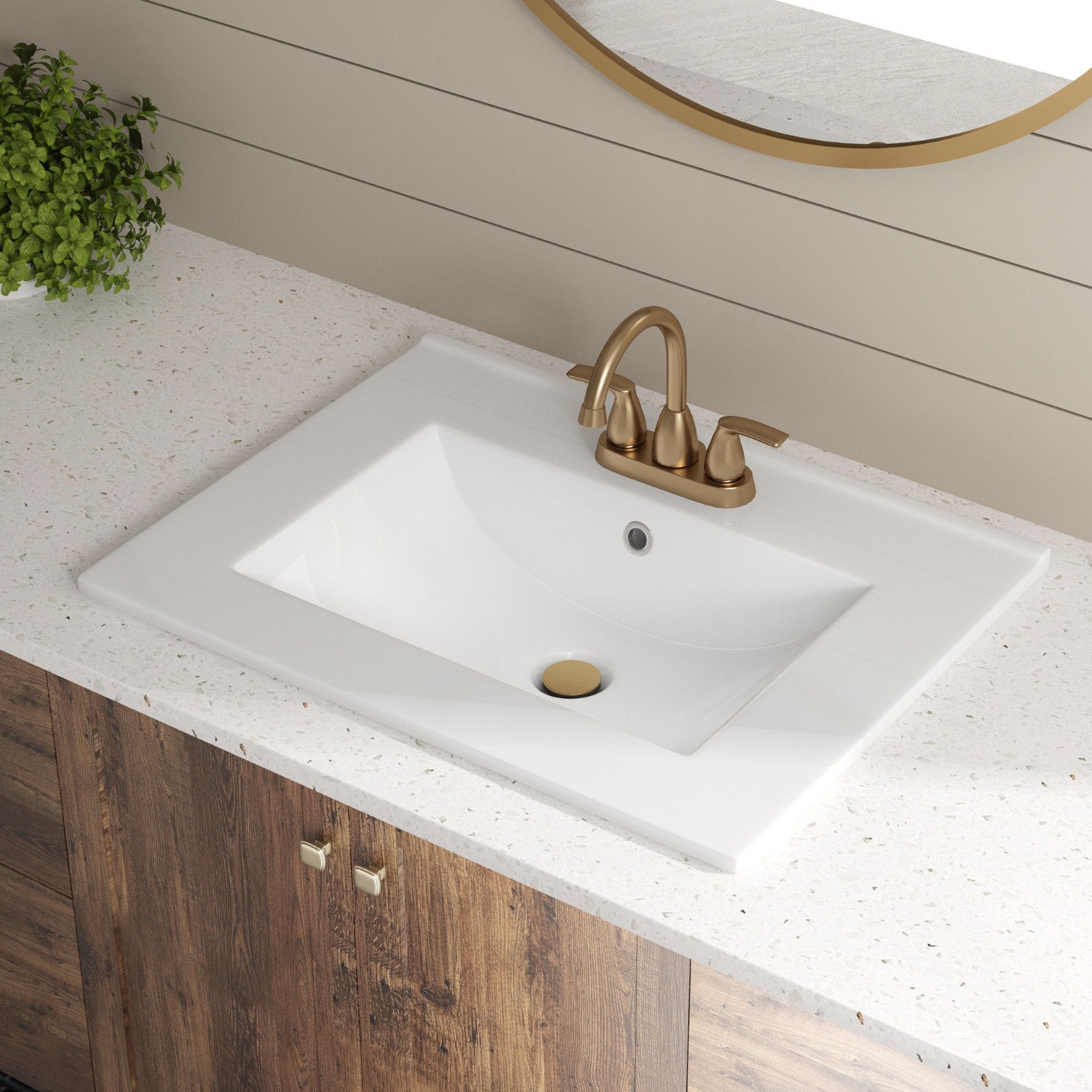 24"x18" White Drop-In Bathroom Sink Ceramic Rectangular 4" Centerset Faucet Hole
