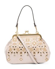 NWT PATRICIA NASH Leather Annie Framed Kisslock Crossbody White /Multi