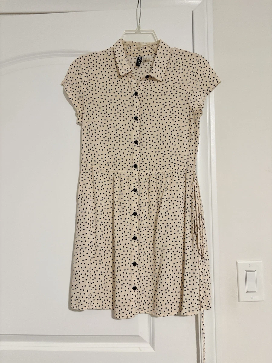 h&m retro dress H&M Retro Polka Dot Bell Sleeve Shift Dress Size 6 Witchy Whimsigoth Goth Disco