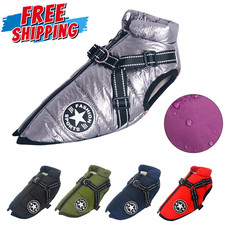 Dog Coat Waterproof With Harness Jacket Raincoat Winter Zip Coats Pet Hole Warm