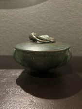 Signed CARL SORENSEN Bronze Patinated Trinket Box w/ Stylized Leaf Handle #218