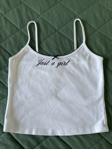 Garage Clothing Women's Cropped Tank “Just A Girl” White Size L