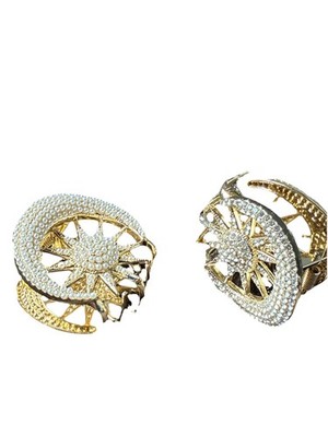 Gold Sun & Moon Sunburst Pearl Rhinestone Metal Claw Hair Clip Set Festival